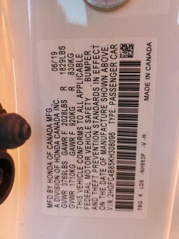 2HGFC4B85KH308096 - 2019 HONDA CIVIC SPOR WHITE photo 12