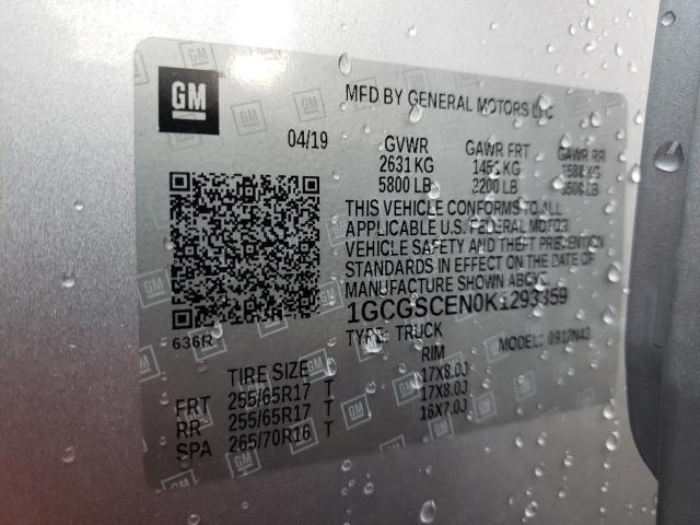 1GCGSCEN0K1293359 - 2019 CHEVROLET COLORADO L SILVER photo 12