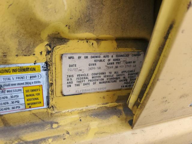 KL1TD56637B148420 - 2007 CHEVROLET AVEO BASE YELLOW photo 13