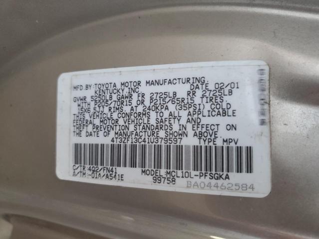 4T3ZF13C41U379597 - 2001 TOYOTA SIENNA LE TWO TONE photo 13