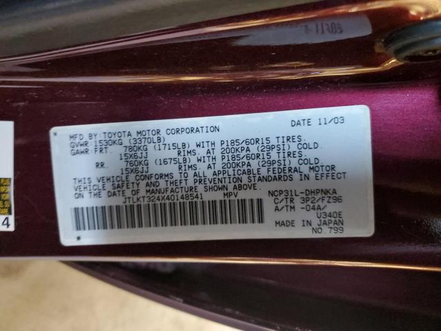 JTLKT324X40148541 - 2004 TOYOTA SCION XB 栗色 照片 12