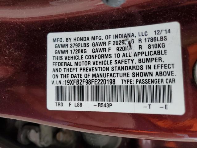 19XFB2F98FE220198 - 2015 HONDA CIVIC EXL 勃艮第红 照片 12
