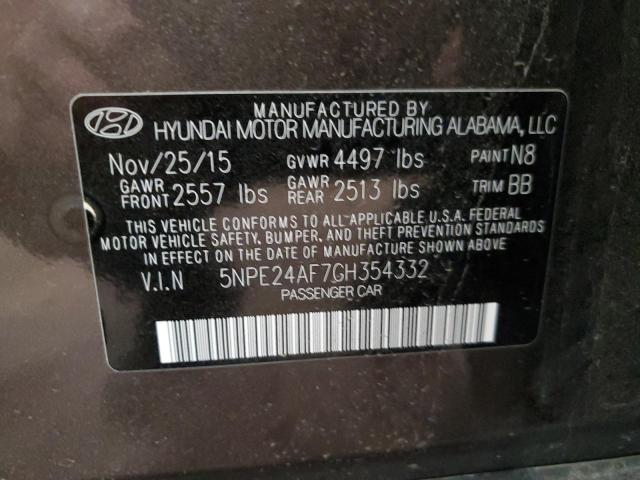 5NPE24AF7GH354332 - 2016 HYUNDAI SONATA BLACK photo 12