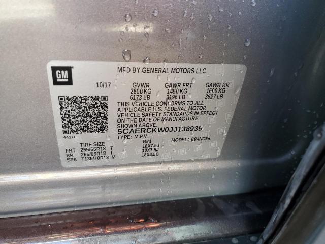 5GAERCKW0JJ138939 - 2018 BUICK ENCLAVE PR GRAY photo 13