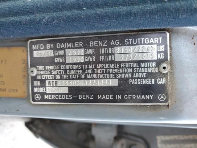 WDBEB33D3HA274894 - 1987 MERCEDES-BENZ 300 DT BLUE photo 12