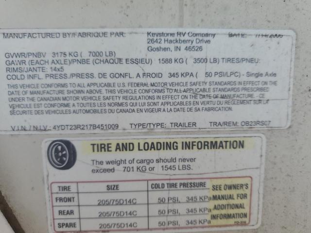 4YDT23R217B451009 - 2007 OUTB TRAVEL TRL WHITE photo 10