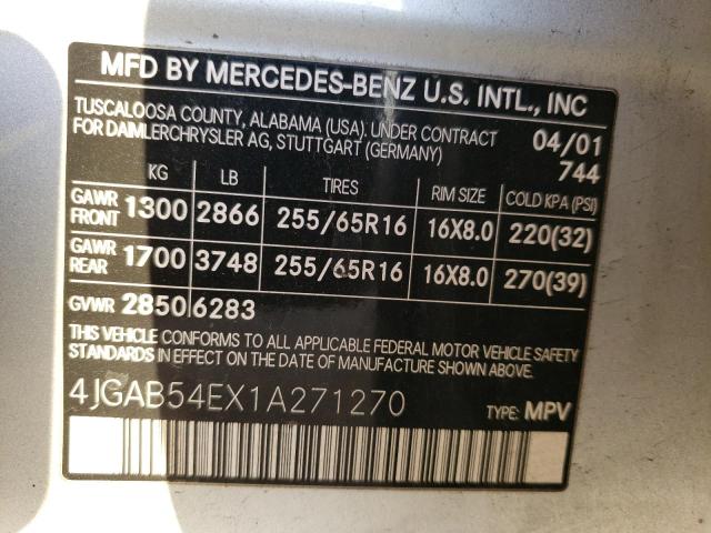 4JGAB54EX1A271270 - 2001 MERCEDES-BENZ ML 320 SILVER photo 13