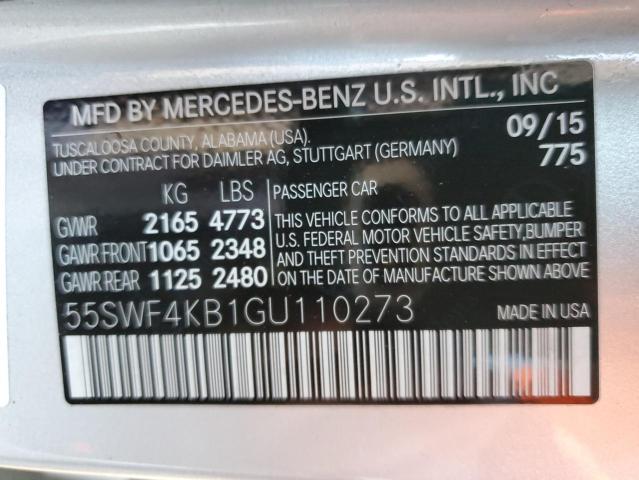 55SWF4KB1GU110273 - 2016 MERCEDES-BENZ C 300 4MAT SILVER photo 12