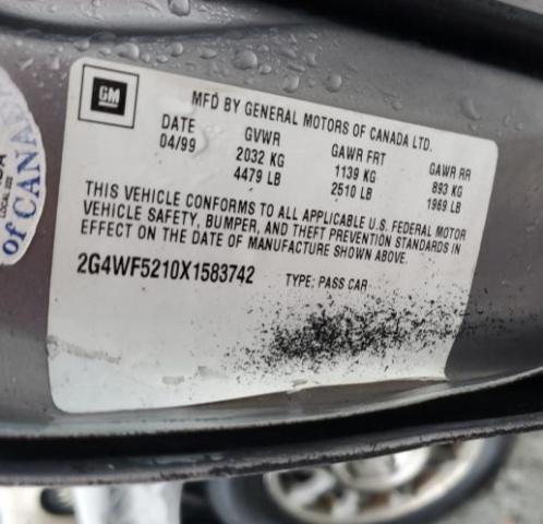 2G4WF5210X1****** - 1999 BUICK REGAL GS Күміс фото 12