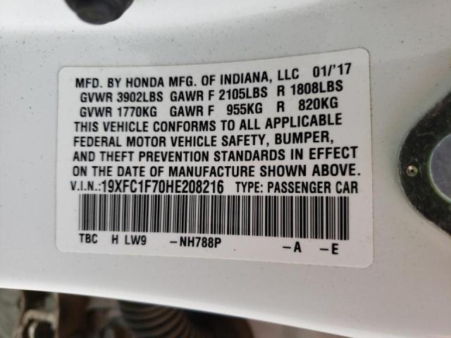19XFC1F70HE208216 - 2017 HONDA CIVIC EXL 白色 照片 12