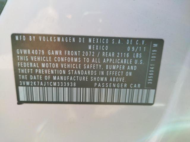 3VW2K7AJ1CM333938 - 2012 VOLKSWAGEN JETTA BASE 白色 照片 12
