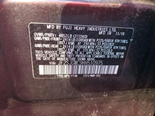 JF2SJGWC9HH510975 - 2017 SUBARU FORESTER 2 GRAY photo 13