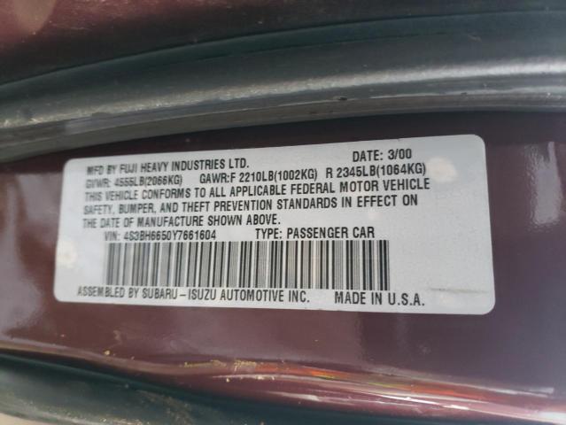 4S3BH6650Y7661604 - 2000 SUBARU LEGACY OUT MAROON photo 12