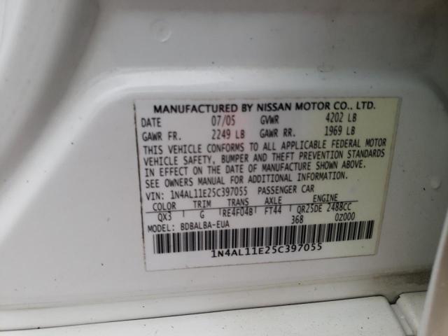 1N4AL11E25C397055 - 2005 NISSAN ALTIMA S WHITE photo 12