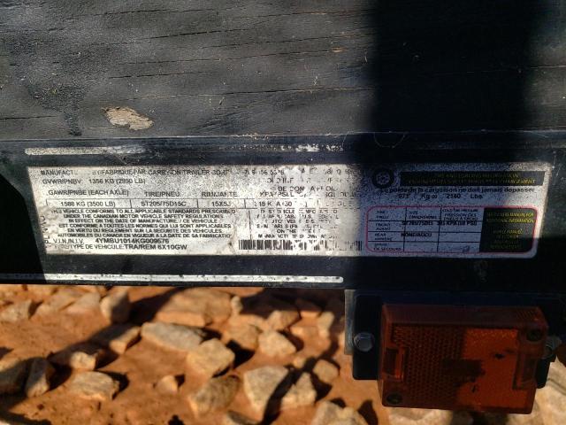 4YMBU1014KG009576 - 2019 UTILITY TRAILER შავი ფოტო 10