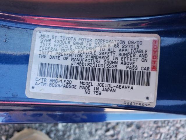 JTHBD182310015536 - 2001 LEXUS IS 300 BLUE photo 13