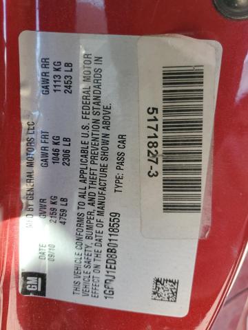 1G6DJ1ED8B0118559 - 2011 CADILLAC CTS PERFOR წითელი ფოტო 13