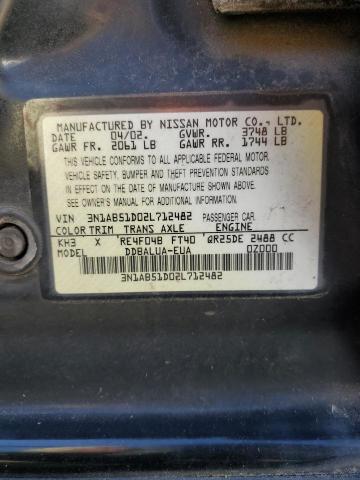 3N1AB51D02L712482 - 2002 NISSAN SENTRA SE- BLACK photo 12