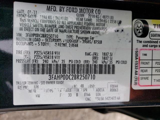 3FAHP0DC2BR250710 - 2011 FORD FUSION SPO BLACK photo 12