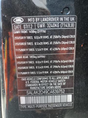 SALAK2D49CA639752 - 2012 LAND ROVER LR4 HSE LU BLACK photo 14