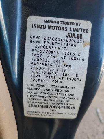 4S6DM58W4Y4418015 - 2000 HONDA PASSPORT E WHITE photo 13