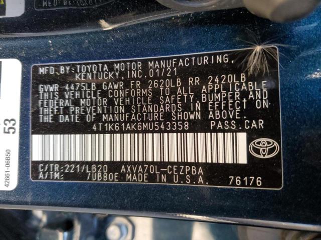 4T1K61AK6MU543358 - 2021 TOYOTA CAMRY XSE BLACK photo 12