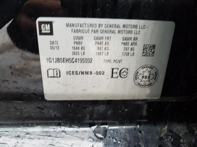 1G1JB5EH5C4195092 - 2012 CHEVROLET SONIC LS BLACK photo 12