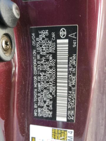 JTKDE177X50001992 - 2005 TOYOTA SCION TC ბურგუნდია ფოტო 10