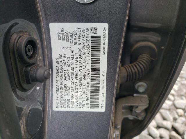 2HGFC2F8XMH553929 - 2021 HONDA CIVIC SPOR Grau Foto 12
