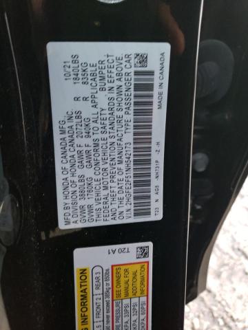 2HGFE2F51NH542173 - 2022 HONDA CIVIC SPOR 黑色 照片 12