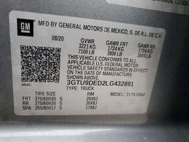 3GTU9DED2LG432891 - 2020 GMC SIERRA SLE GRAY photo 12