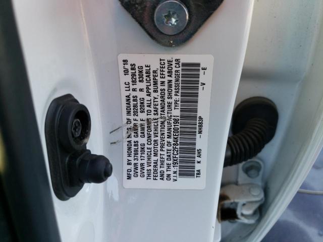 19XFC2F84KE001981 - 2019 HONDA CIVIC SPOR أبيض صورة 12