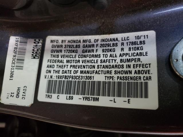 19XFB2F93CE313061 - 2012 HONDA CIVIC EXL Boz foto 10