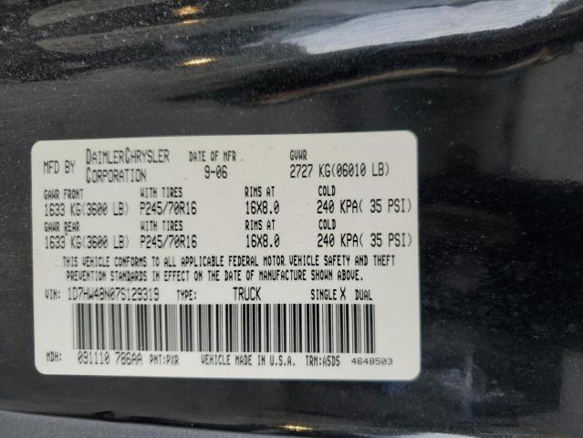 1D7HW48N07S129319 - 2007 DODGE DAKOTA QUA BLACK photo 12