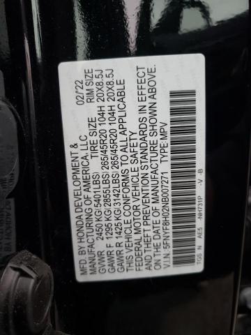 5FNYF8H02NB007271 - 2022 HONDA PASSPORT E 黑色 照片 12