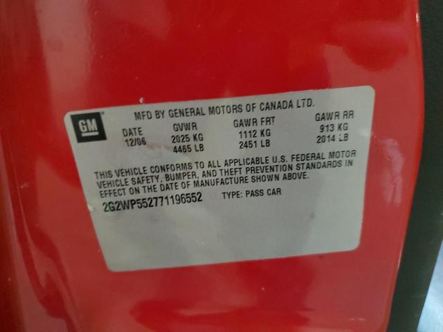 2G2WP552771196552 - 2007 PONTIAC GRAND PRIX წითელი ფოტო 12