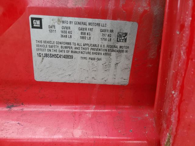 1G1JB5SH5C4140839 - 2012 CHEVROLET SONIC LS RED photo 12