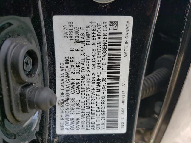 2HGFC2F8XLH585908 - 2020 HONDA CIVIC SPOR 黑色 照片 12