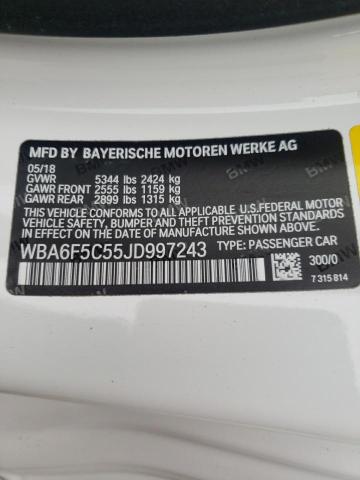 WBA6F5C55JD997243 - 2018 BMW 650 I WHITE photo 12