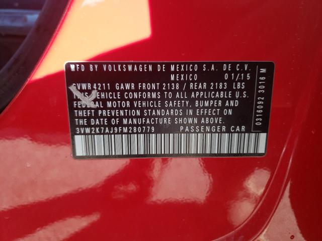 3VW2K7AJ9FM280779 - 2015 VOLKSWAGEN JETTA BASE 红色 照片 12