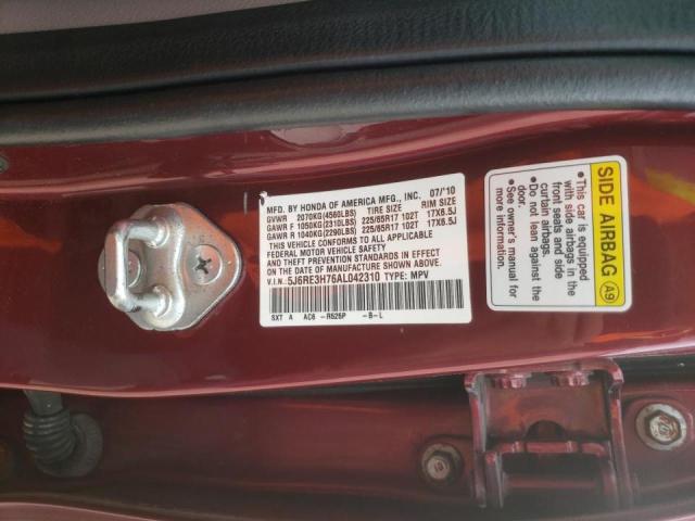 5J6RE3H76AL042310 - 2010 HONDA CR-V EXL MAROON photo 12