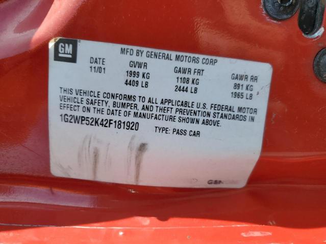 1G2WP52K42F181920 - 2002 PONTIAC GRAND PRIX წითელი ფოტო 12