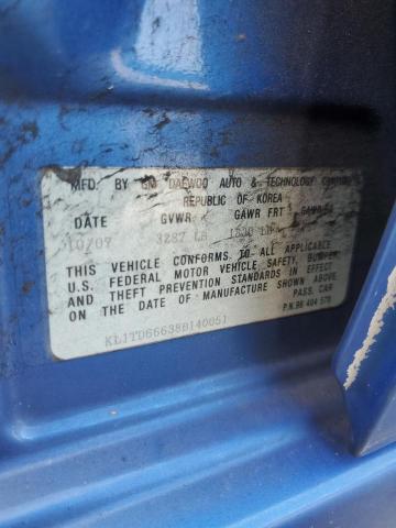 KL1TD66638B140051 - 2008 CHEVROLET AVEO BASE BLUE photo 12