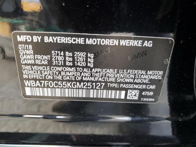 WBA7F0C55KGM25127 - 2019 BMW 750 I BLACK photo 12
