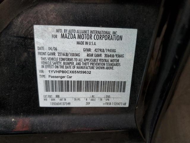 1YVHP80CX65M59632 - 2006 MAZDA 626 BLACK photo 13