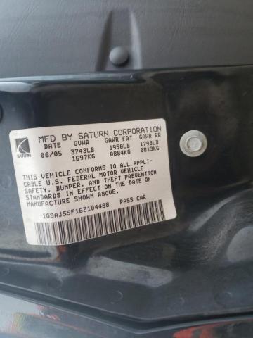 1G8AJ55F16Z104488 - 2006 SATURN ION LEVEL შავი ფოტო 10