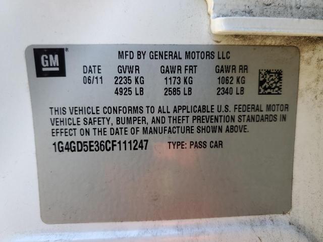 1G4GD5E36CF111247 - 2012 BUICK LACROSSE P CREAM photo 12