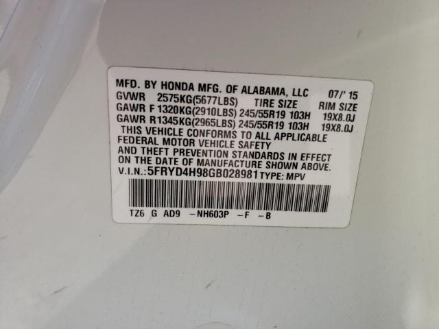 5FRYD4H98GB028981 - 2016 ACURA MDX ADVANC WHITE photo 14