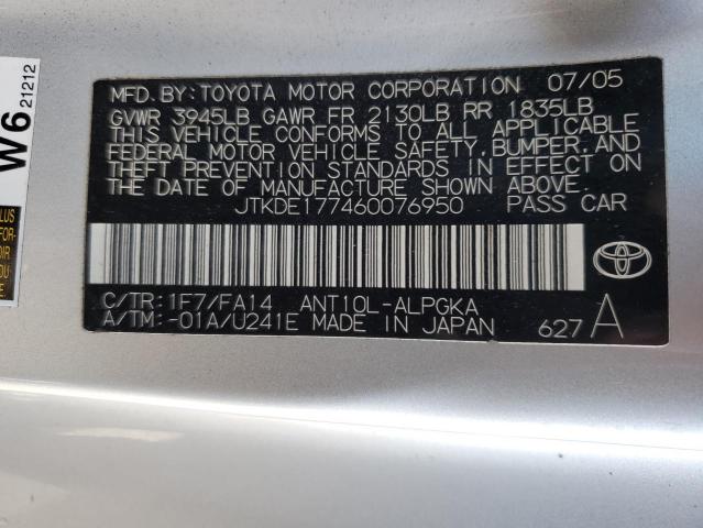 JTKDE177460076950 - 2006 TOYOTA SCION TC SILVER photo 12
