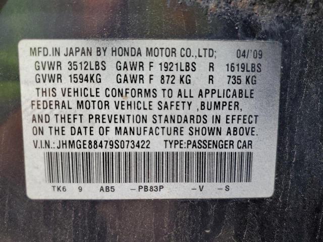 JHMGE88479S073422 - 2009 HONDA FIT SPORT BLACK photo 12